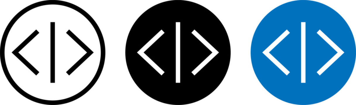 Set of coding icons, programming symbols, software development signs
