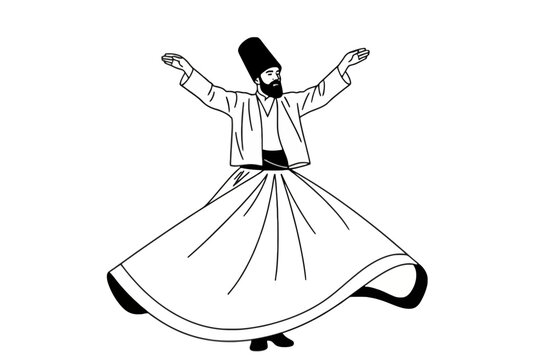 Whirling Dervish Sufi Dancer Performing Sema Ceremony Illustration