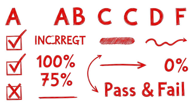 Passing and failing grades shown on a checklist with percentages and arrows