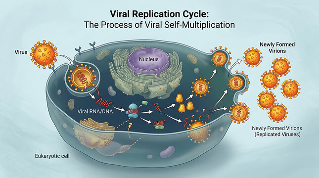 Viral Replication Cycle Shows Virus Infecting Eukaryotic Cell Nucleus