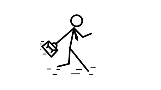 Businessman running icon animation. Silhouette figure holding briefcase. Stop motion style.