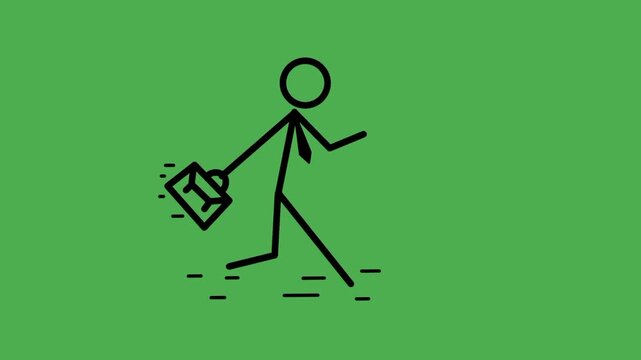 Businessman running icon animation. Silhouette figure holding briefcase. Stop motion style.
