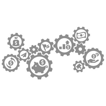 Finance and banking, business growth vector icon. Money with cogwheel or gear template.