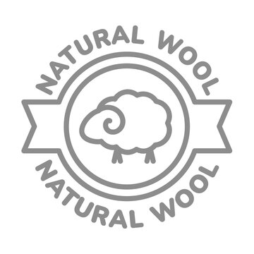 Natural wool vector label. Line stamp for fabrics with sheep and ribbon.
