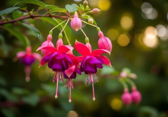 Fototapeta premium Vibrant Fuchsia Flowers in Bloom - A Close-Up View.