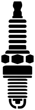 Detailed black icon of a sparking car spark plug isolated on transparent background representing automotive engine components ignition system technical maintenance and mechanical