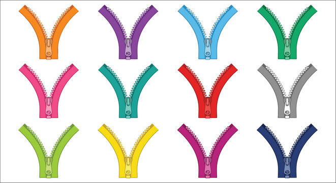 Colorful zippers collection vector illustration on white background