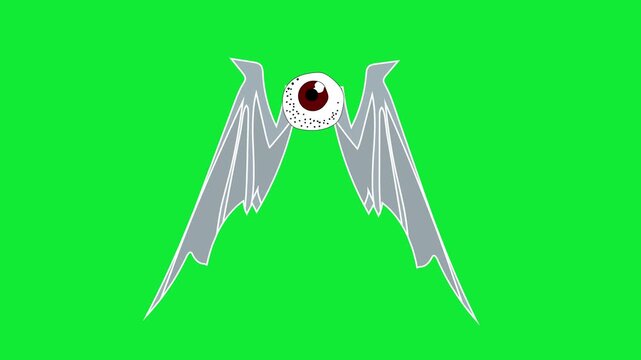 Hand Drawn Flying Eyeball with Wings 2D Animation on Green Screen Overlay