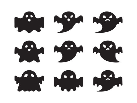 Halloween ghost characters set vector flat style illustration