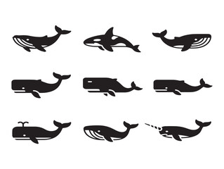 Obraz premium Whale vector illustrations swimming underwater line art collection