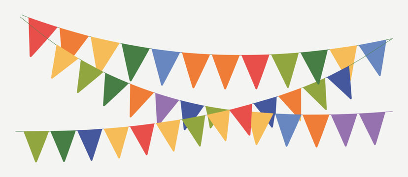 multi colored flags, festive celebration banner collection with vibrant decorative pennants, party event decoration illustration for carnival, festival and holiday background design.