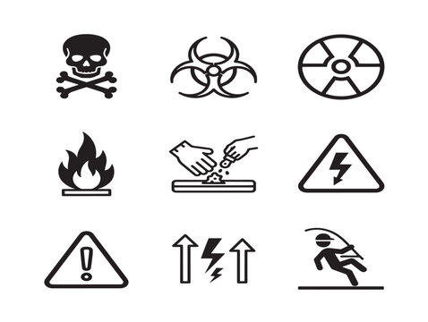 Hazard warning signs vector illustration flat design safety symbols set