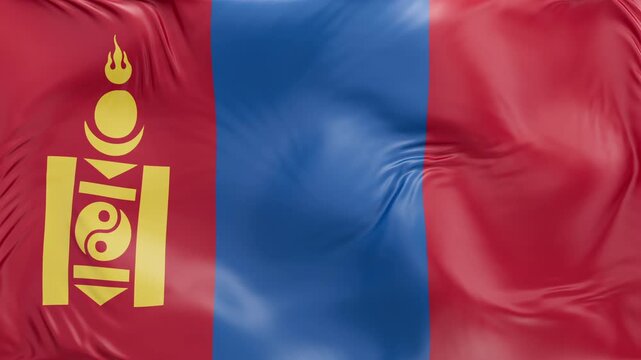 Mongolia flag waving Seamless silk flag 3d animation slow motion Looping