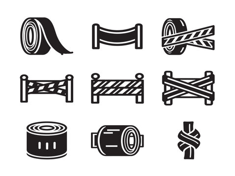 Collection of industrial vector objects and barriers line illustration