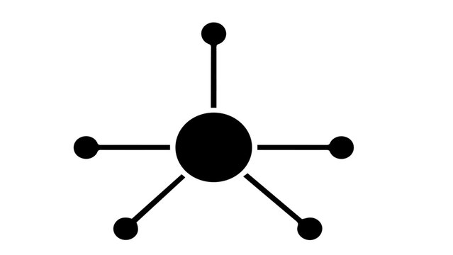 Central node with radiating connections in a simplified geometric pattern during a clean presentation