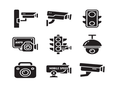 Traffic and surveillance icons set vector flat illustration