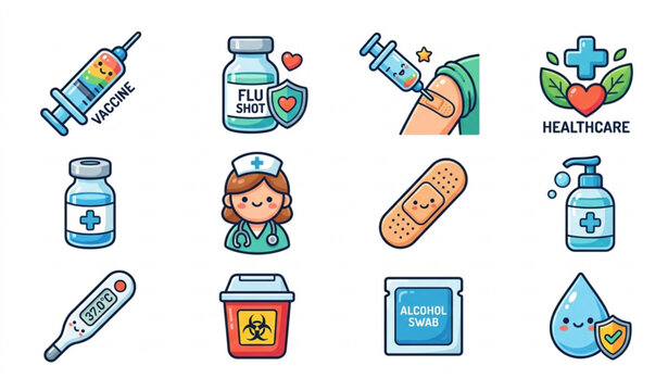 Outline syringe icon collection vaccine injection medical equipment vector illustration isolated design