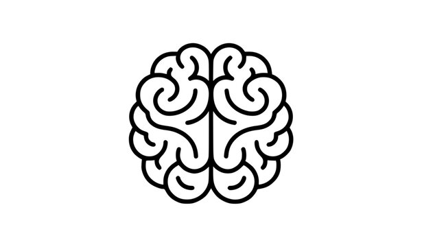 Brain outline icon logo black flat vector illustration isolated white background