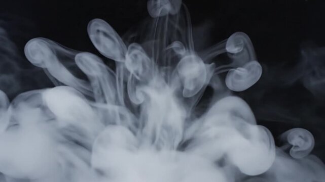 Abstract white cloud-like smoke billowing upwards against a dark background, creating dynamic textures.