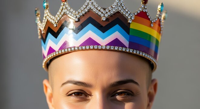 nonbinary person wearing rainbow crown pride
