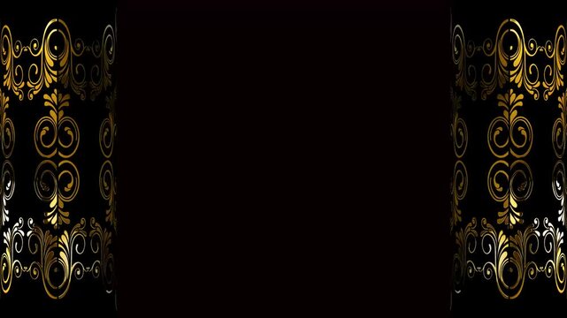 3d animation golden floral frame on the black background