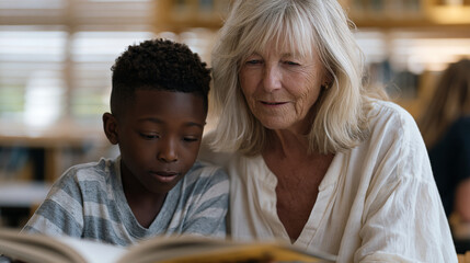Obraz premium Retired schoolteacher volunteering at a 4