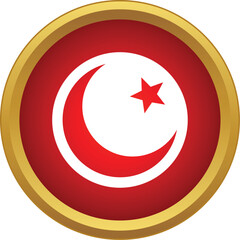 Obraz premium Red circle button displaying islamic star and crescent symbol with gold border