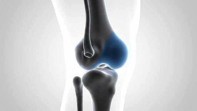 3D Animated Diagram of a Human Knee Joint Anatomy with Ligaments and Cartilage on Plain Background for Medical Educational Use