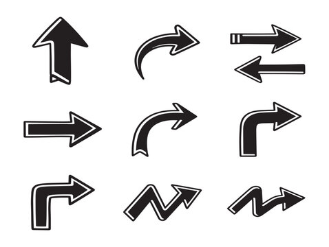 Directional arrows set vector line illustration for navigation and movement