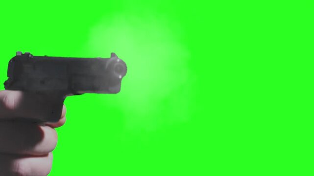 Three shots fired with a gun on a green background chroma key