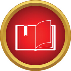 Obraz premium Stylized open book with a bookmark placed inside, set within a red rounded button