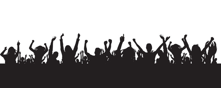 Vector illustration of black grass silhouettes with a crowd of people dancing and celebrating at a music concert festivalVector illustration of black grass silhouettes with a crowd of people dancing