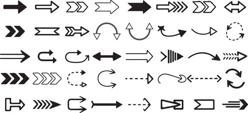 Hand drawn arrow vectors set with various shapes for directional navigation