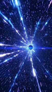 Intense blue light speed warp in star field.