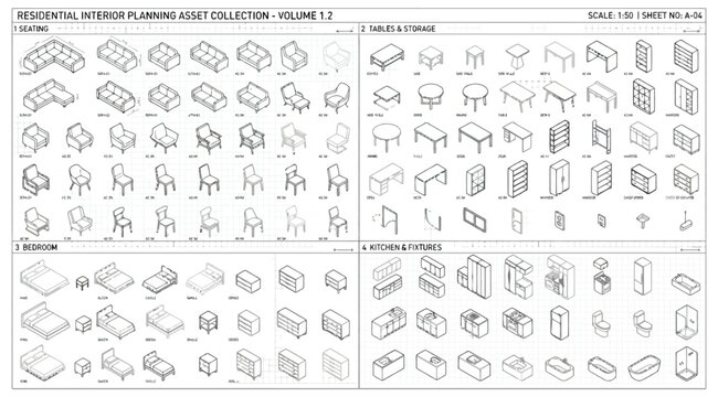 Isometric furniture and interior design asset collection for residential planning