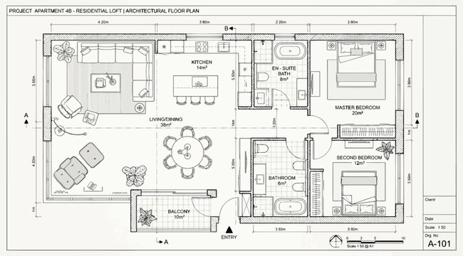 Architectural floor plan for a residential loft apartment