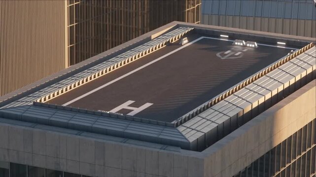 高層ビルのヘリポート構造とコンクリートおよびメタルのマクロテクスチャ