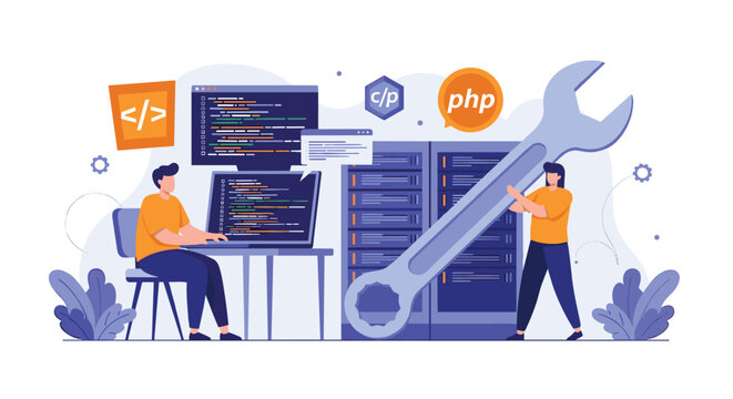 System administrators performing server maintenance and backend software development using technical tools.