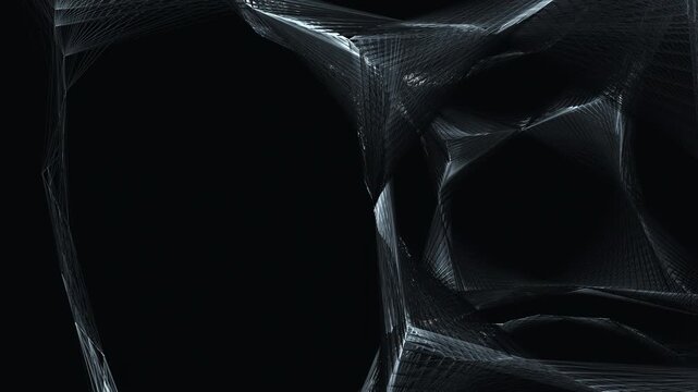 Flawless mathematical seamless loop of a hypercube tesseract. Generated via generative code. 4K Apple ProRes 422HQ at 30fps. Dark plexus background featuring sweeping scanners. Right side copy space.