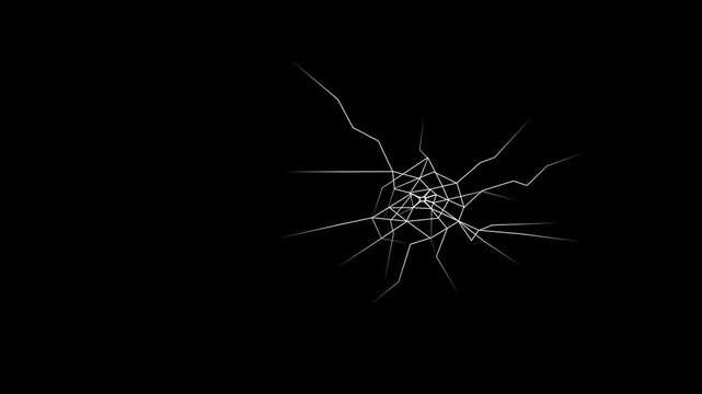 broken glass impact crack with radial fractures on a black background, cartoon animation