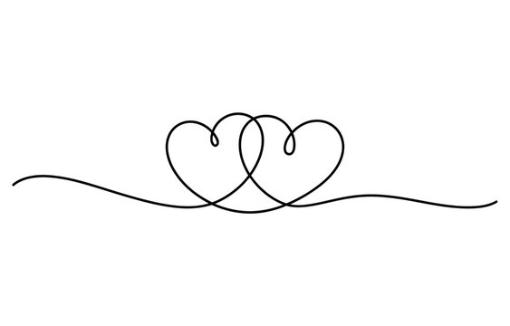 Continuous line drawing of two hearts joined together