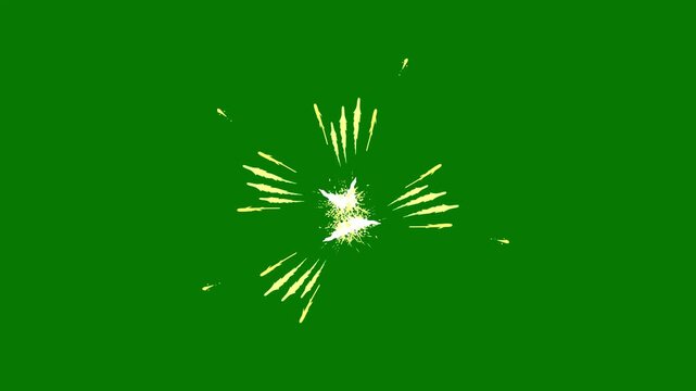 Cartoon Fire Explosion with Thick Black Smoke and Spark Elements 2D Hand Drawn Animation on Green Screen