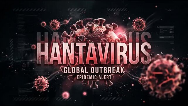 Hantavirus global outbreak epidemic alert text with cells.