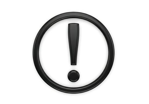 Black exclamation mark symbol in circle isolated on white background with exclamation attention isolated information important minimalist