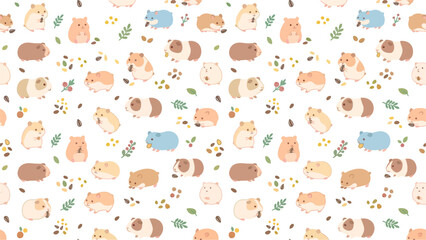 Fototapeta premium Whimsical animal pattern with cute woodland creatures in pastel colors on a repeating background.