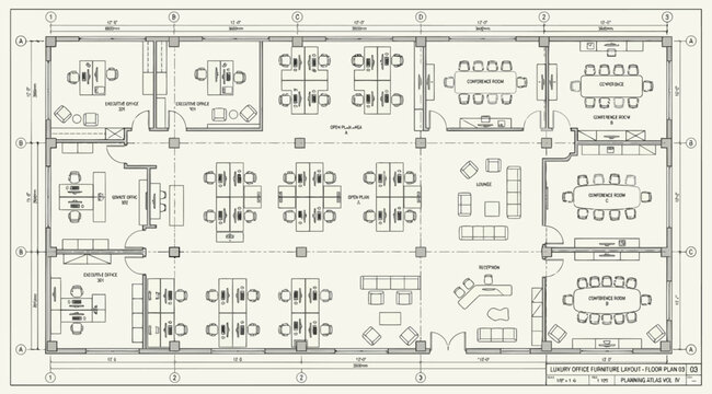Luxury office floor plan layout with furniture arrangement