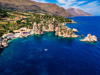 Obraz premium Beauty of the nature of the Sicilian coasts. Bay of Scopello and its stacks. View from above.