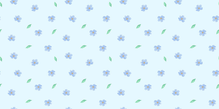 Seamless floral watercolour pattern with blue tiny flowers. Ditsy print for textiles, vintage wallpaper, and fabric