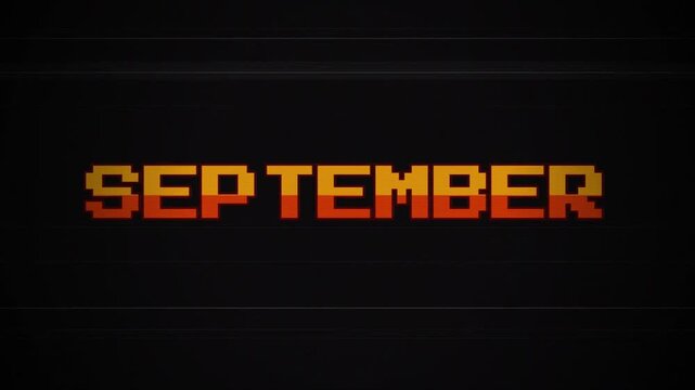 Retro 8-Bit September Pixel Text Animation with Glitch VHS CRT Effect, Vintage Arcade Game Font, Digital Calendar Typography, Lo-Fi Screen Static 4k video