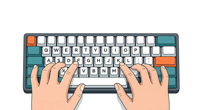 Hands typing on a computer keyboard with fingers on keys closely